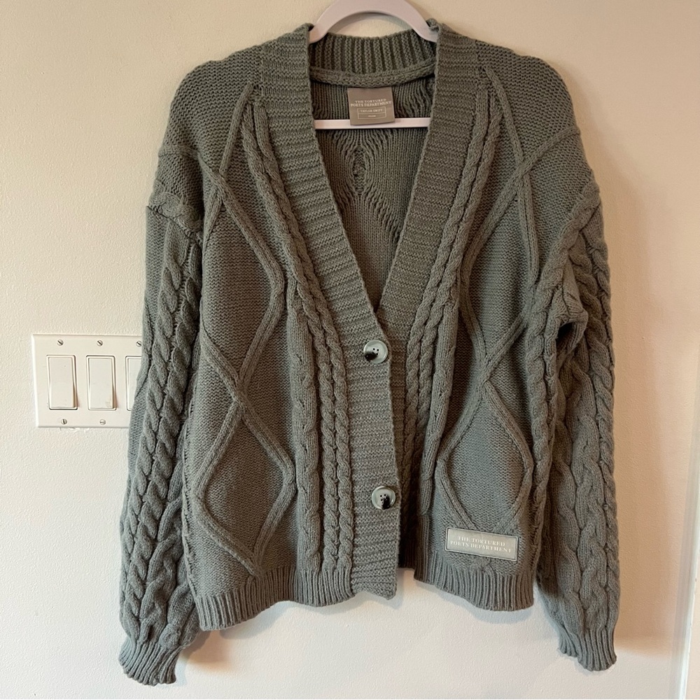 The Tortured Poets Department Taylor Swift Cozy Grey  Cable Knit Cardigan XS /SM